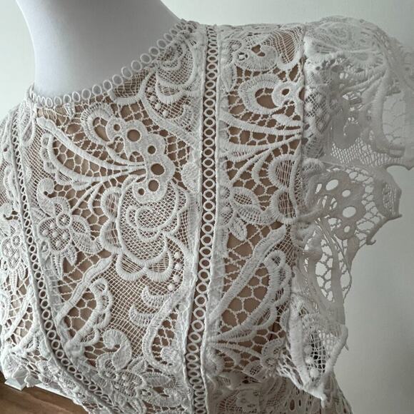 Cocktail Dress Small White Semi Formal Mini Party Classic Boho Lace Bridal - Picture 13 of 16